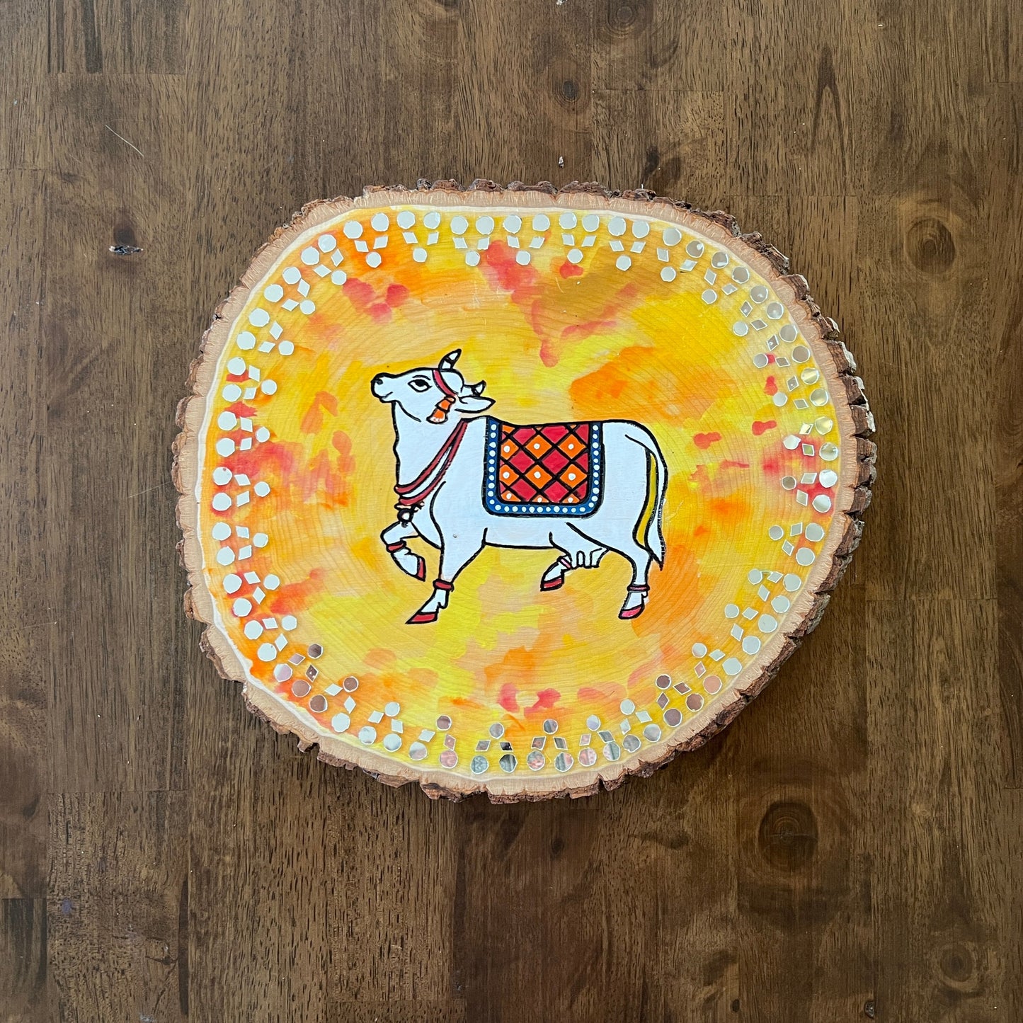 Pichwai Cow With Lipan Art